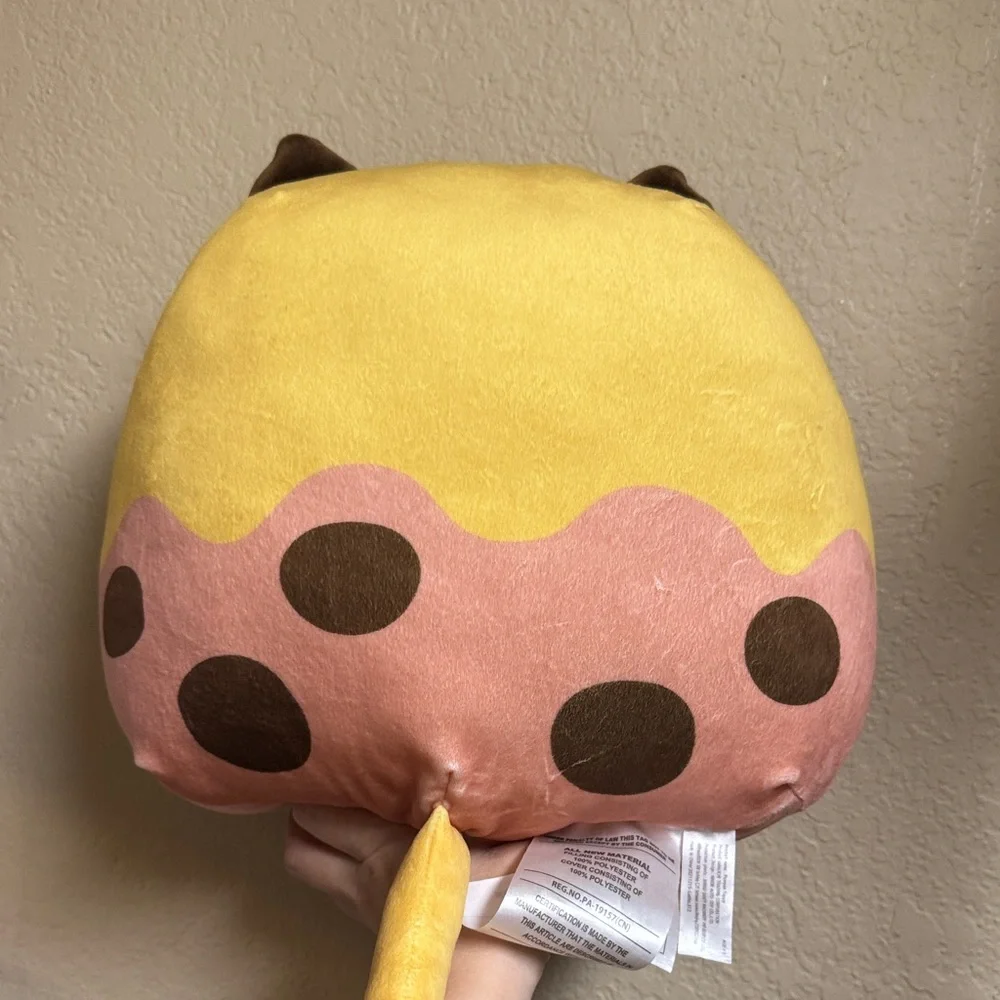 Adorable Yellow and Brown Cat Plush with Bubble Tea